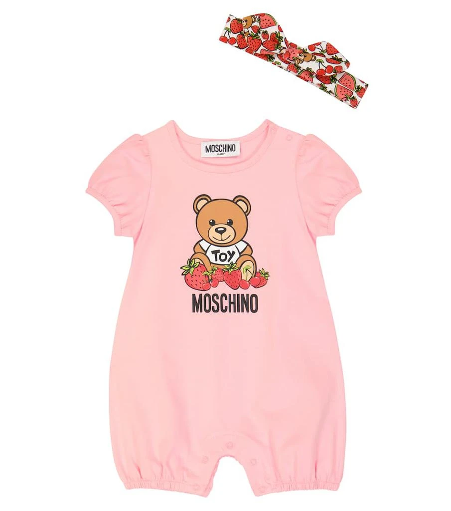 商品Moschino|婴幼儿 — 棉质混纺连身衣与发箍套装,价格¥835,第1张图片