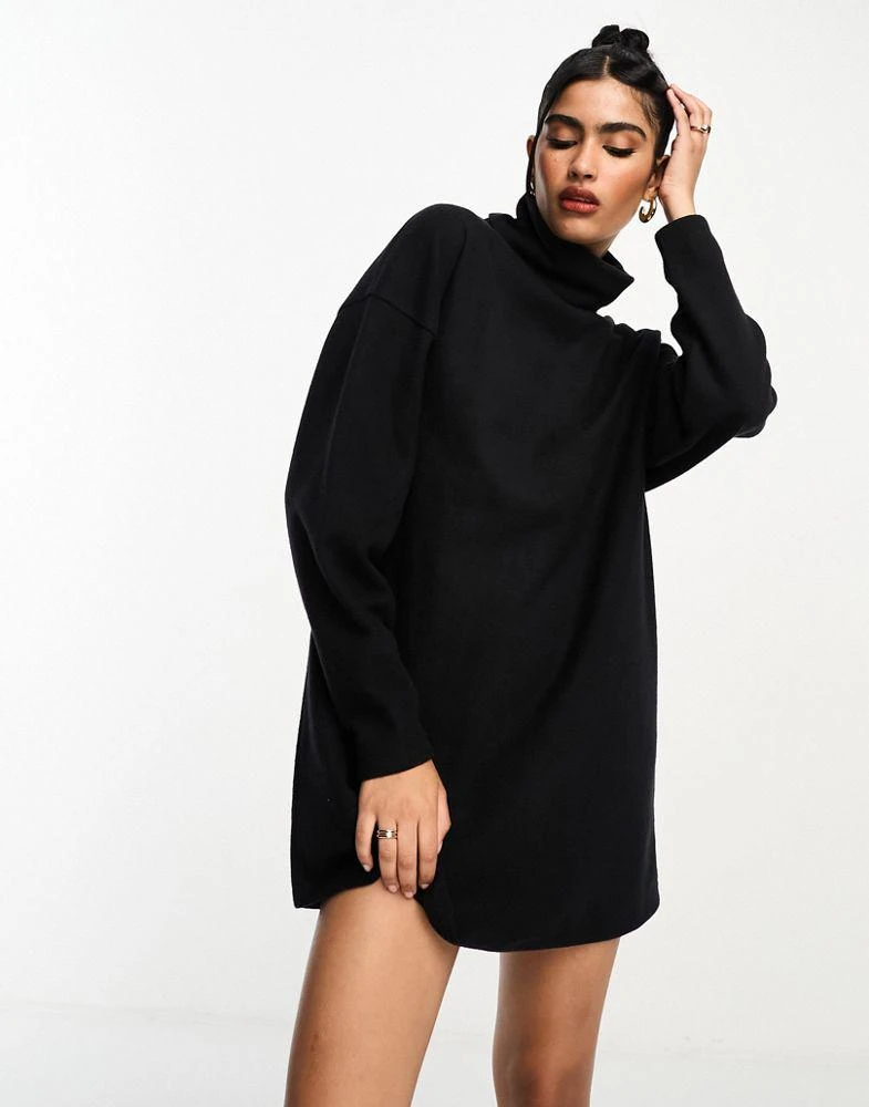 商品ASOS|ASOS DESIGN supersoft volume sleeve roll neck mini jumper dress in black,价格¥229,第1张图片