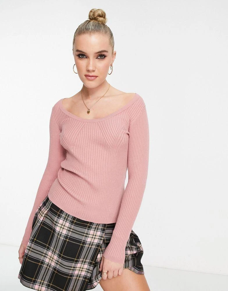 ASOS DESIGN ASOS DESIGN jumper with scoop neck with rib bust detail in dusky pink 1