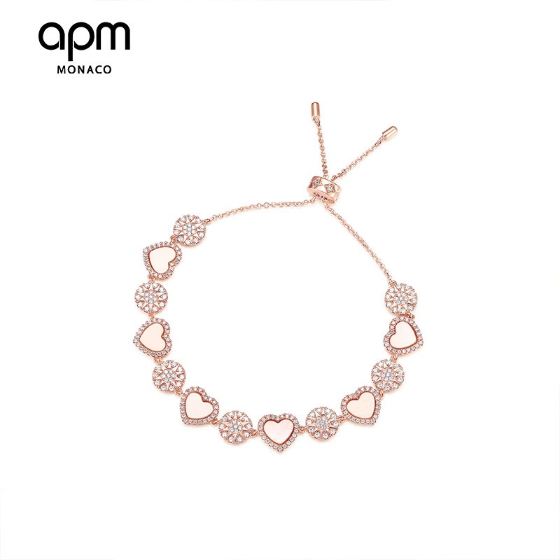 apm Monaco | apm MONACO 粉母贝心相连可调节手链女士情侣银手饰 PB4381XNAC 1336.56元 商品图片