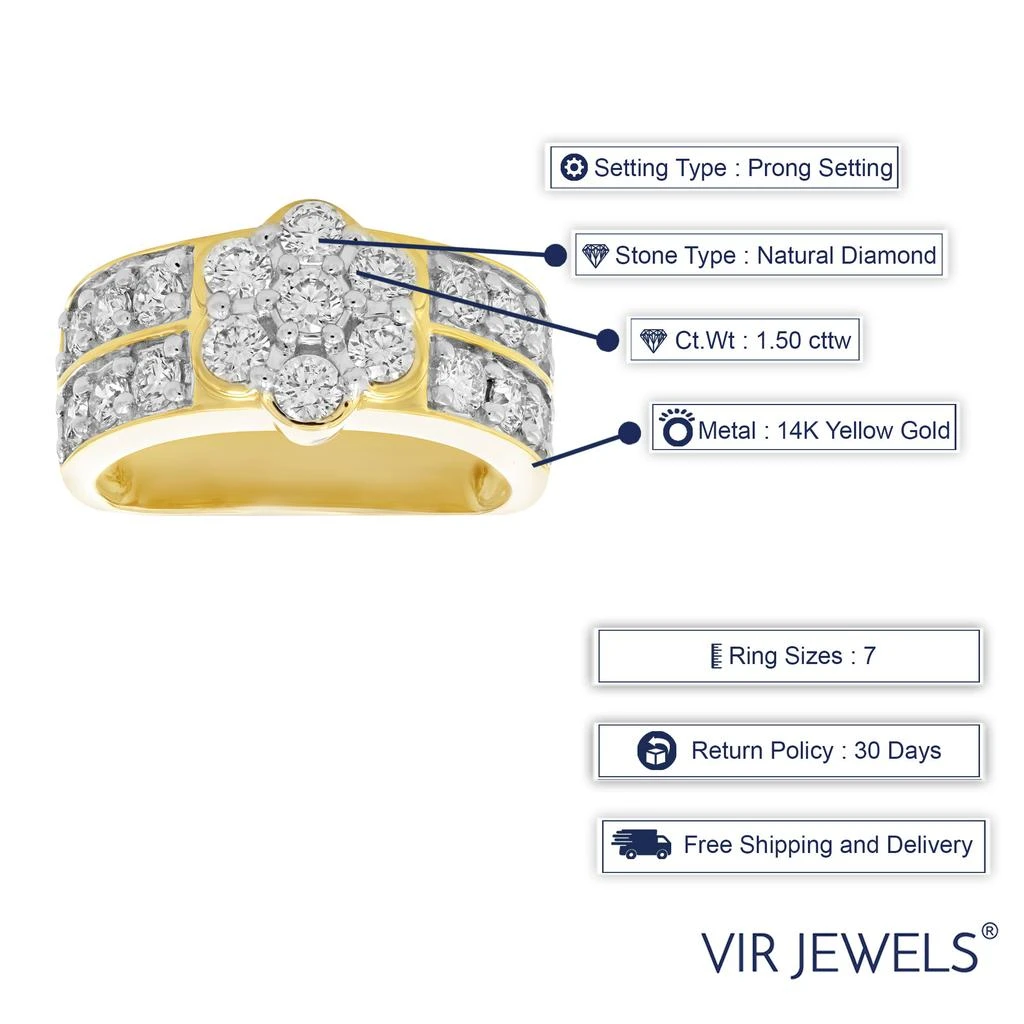 商品Vir Jewels|1.50 cttw Diamond Engagement Ring Cluster Design 14K Yellow Gold Bridal Wedding,价格¥8869,第5张图片详细描述