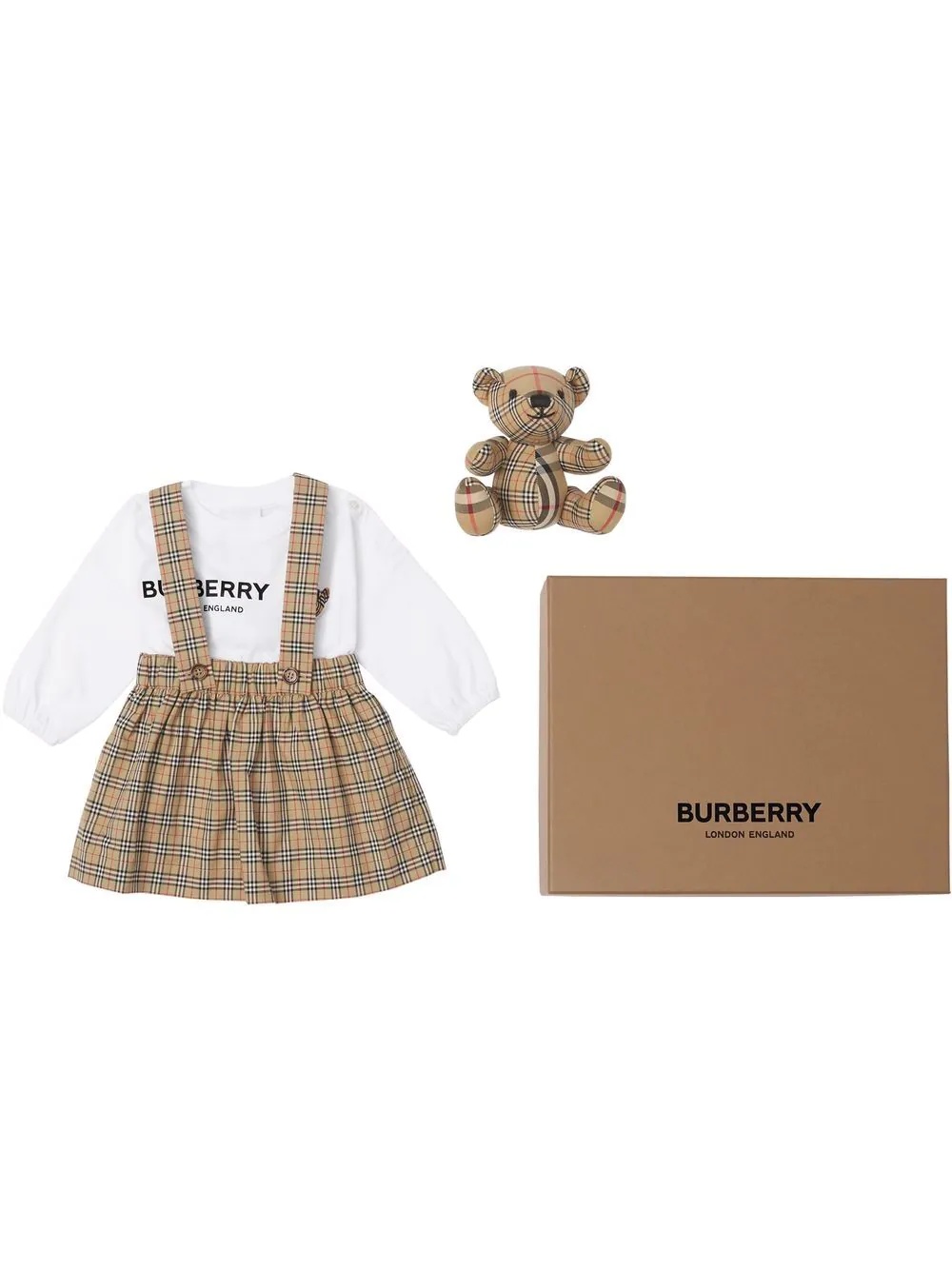 商品Burberry|Burberry 女童格纹婴儿三件套裙装 8041088,价格¥3710,第1张图片