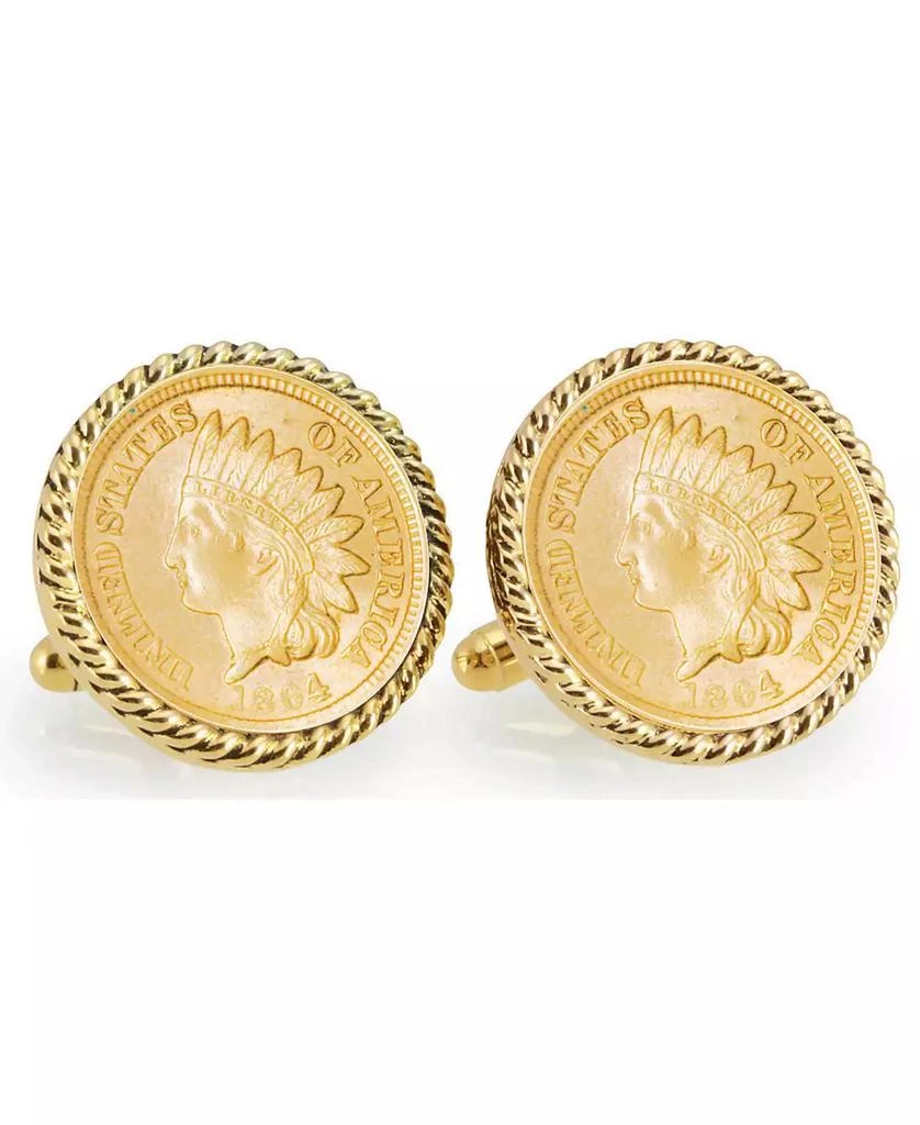 商品American Coin Treasures|Gold-Layered Civil War Indian Head Penny Rope Bezel Coin Cuff Links,价格¥1121,第1张图片