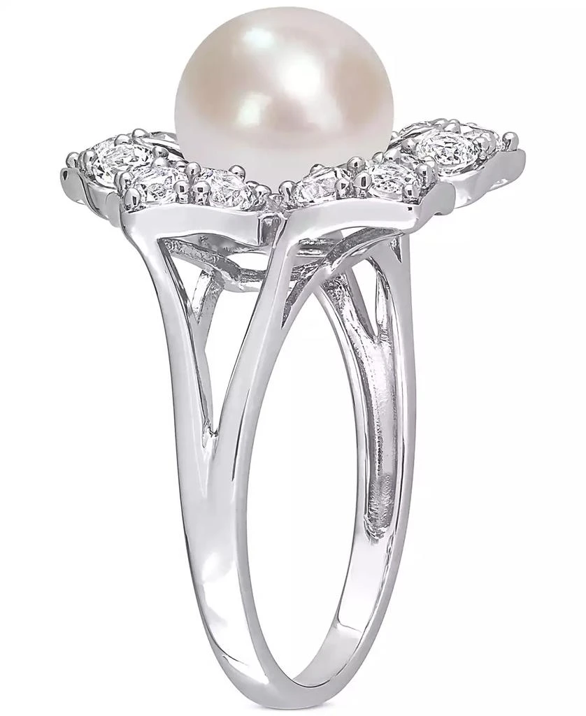 商品Macy's|Cultured Freshwater Pearl (8-1/2mm) & Lab-Created White Sapphire (1-1/3 ct. t.w.) Flower Ring in Sterling Silver,价格¥916,第4张图片详细描述