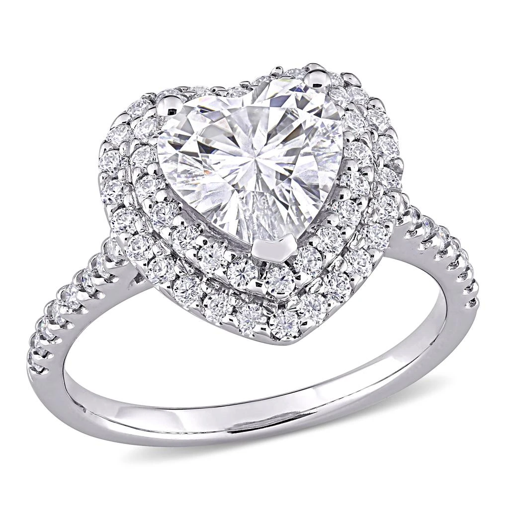 商品Mimi & Max|2 5/8ct DEW Created Moissanite Double Heart Halo Engagement Ring in 10k White Gold,价格¥5073,第1张图片