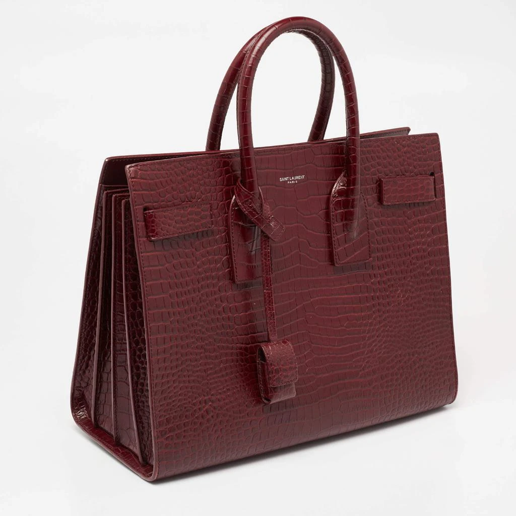 商品[二手商品] Yves Saint Laurent|Saint Laurent Burgundy Croc Embossed Leather Small Sac De Jour Tote,价格¥11971,第3张图片详细描述