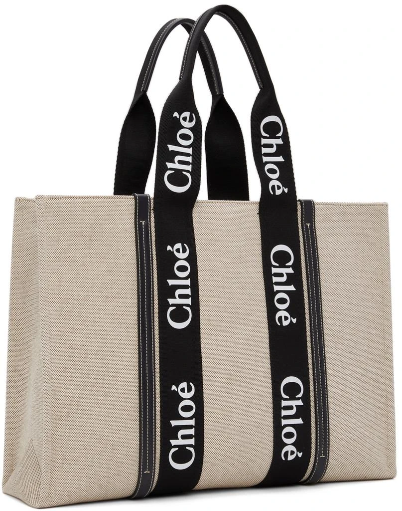 商品Chloé|Off-White & Black Large Woody Tote Bag,价格¥8626,第3张图片详细描述