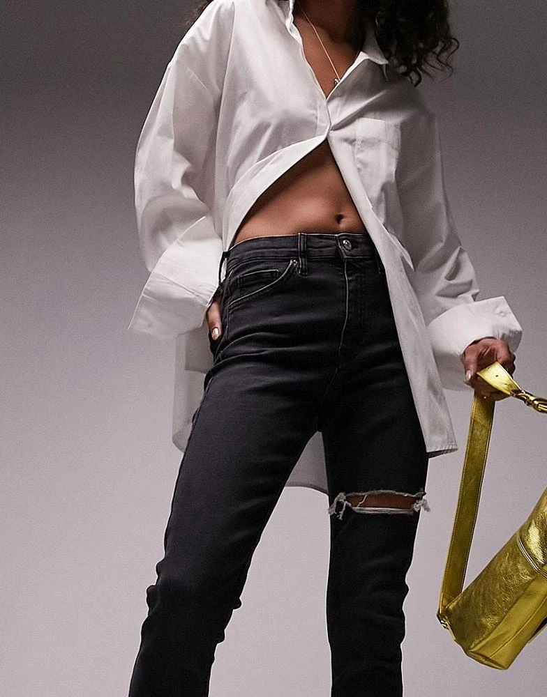 商品Topshop|Topshop Jamie jeans with thigh rip in washed black,价格¥197,第4张图片详细描述