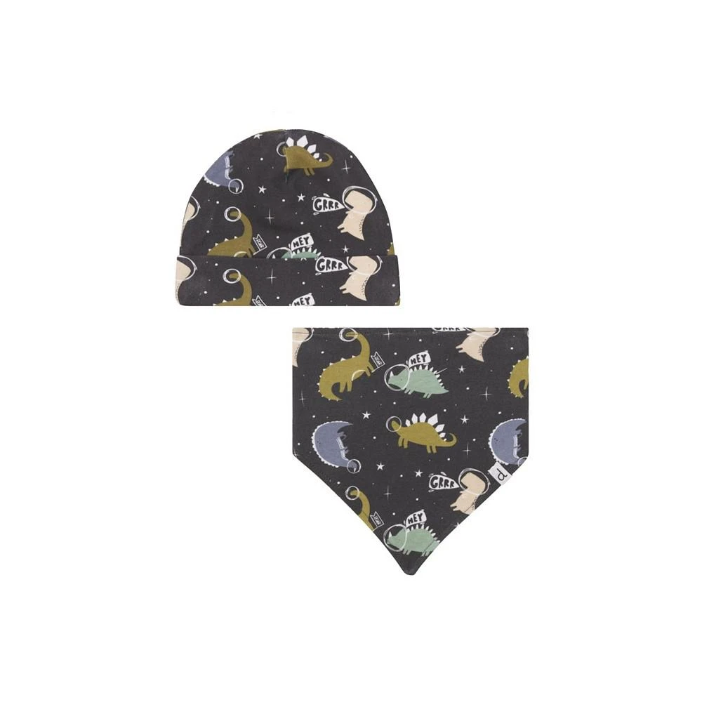 商品Deux par Deux|Baby Boy Organic Cotton Printed Hat & Bib Set Black Astro Dinosaur - Infant,价格¥194,第1张图片
