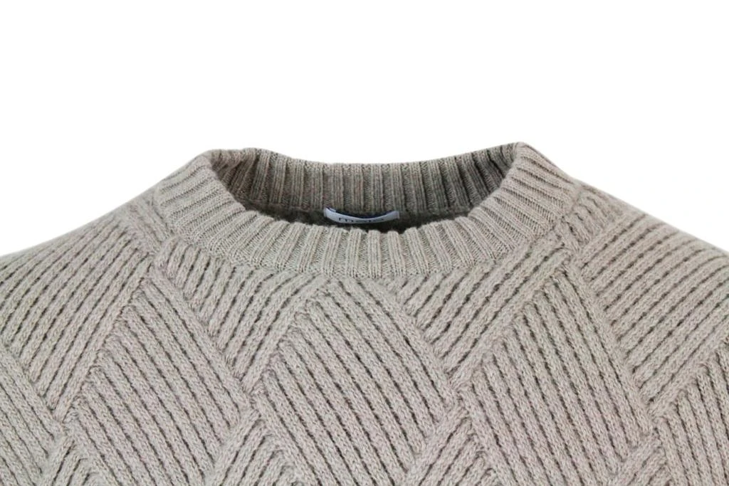 商品MALO|Long Sleeve Round Neck Sweater In 100% Cashmere With English Rib Diamond Pattern,价格¥3610,第4张图片详细描述