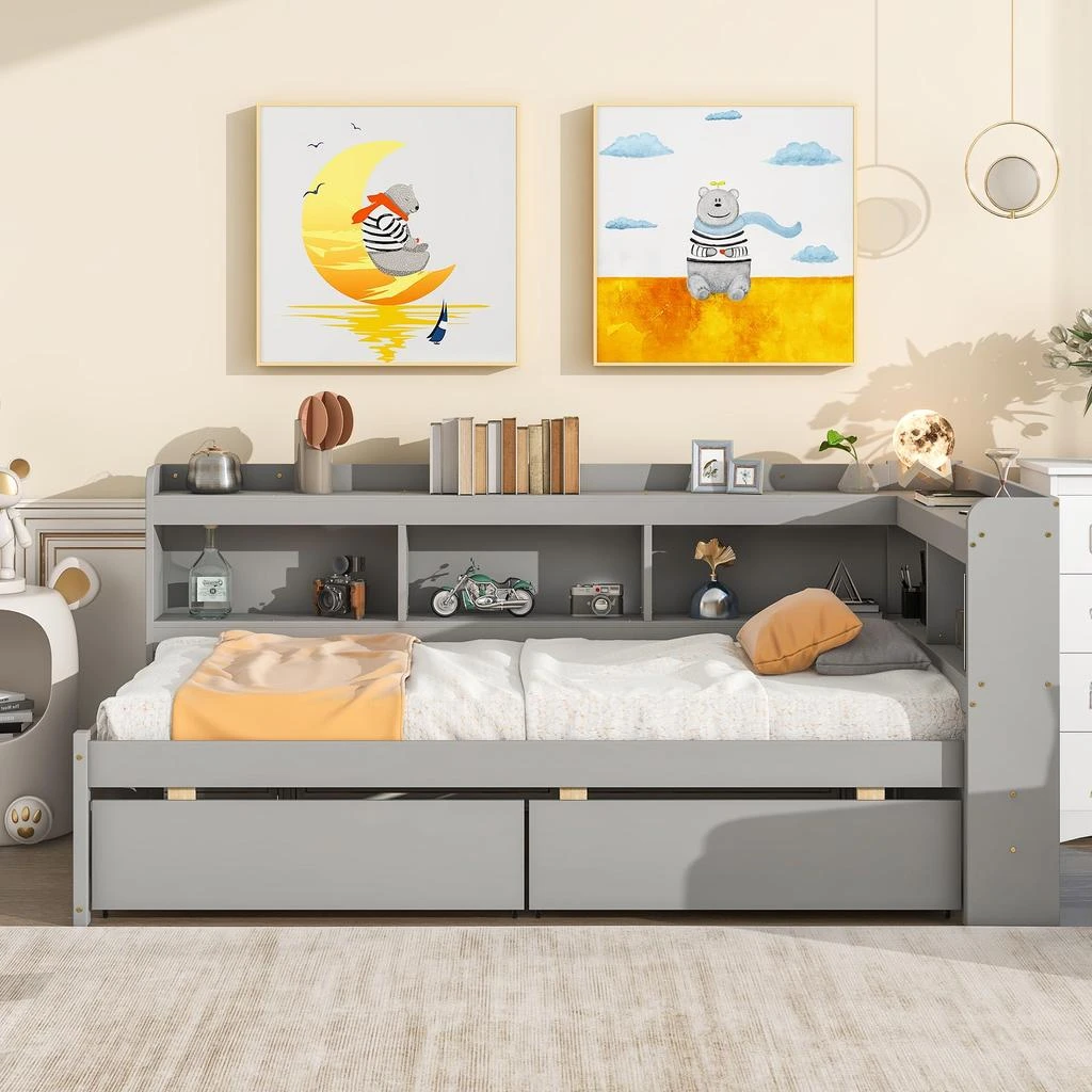 商品Simplie Fun|Twin Bed with L-shaped Bookcases,价格¥6973,第3张图片详细描述