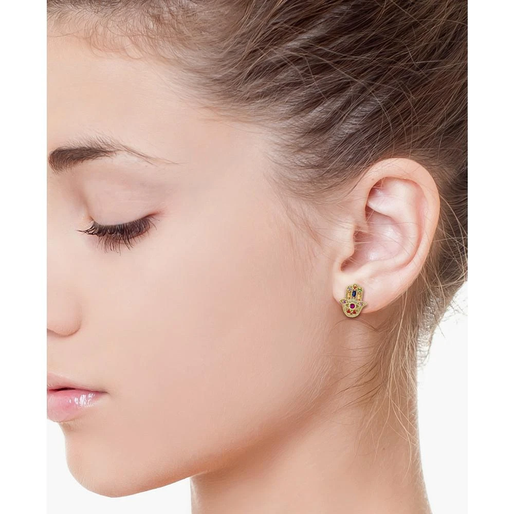 商品Effy|EFFY® Multi-Sapphire (1/2 ct. t.w.) & Diamond Accent Hamsa Hand Stud Earrings in 14k Gold,价格¥6023,第2张图片详细描述