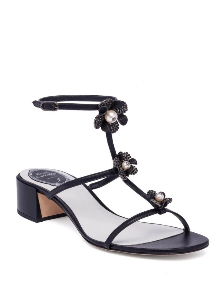 商品Rene Caovilla|Embellished Leather T-Strap Block Heel Sandals,价格¥3043,第1张图片