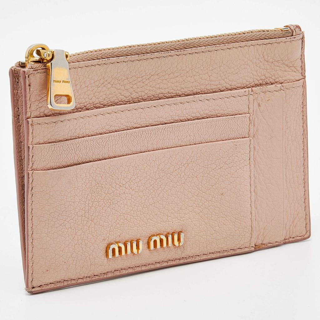 Miu Miu Beige Leather Zip Card Holder商品第3张图片规格展示