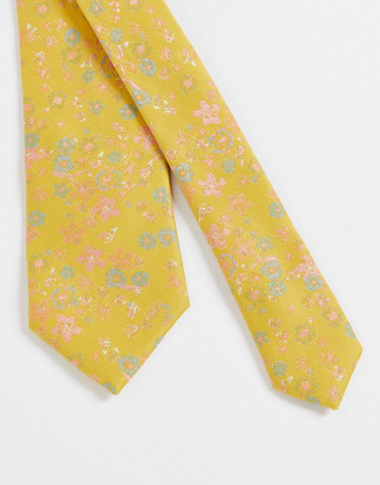 ASOS DESIGN slim tie in gold ditsy floral商品第2张图片规格展示