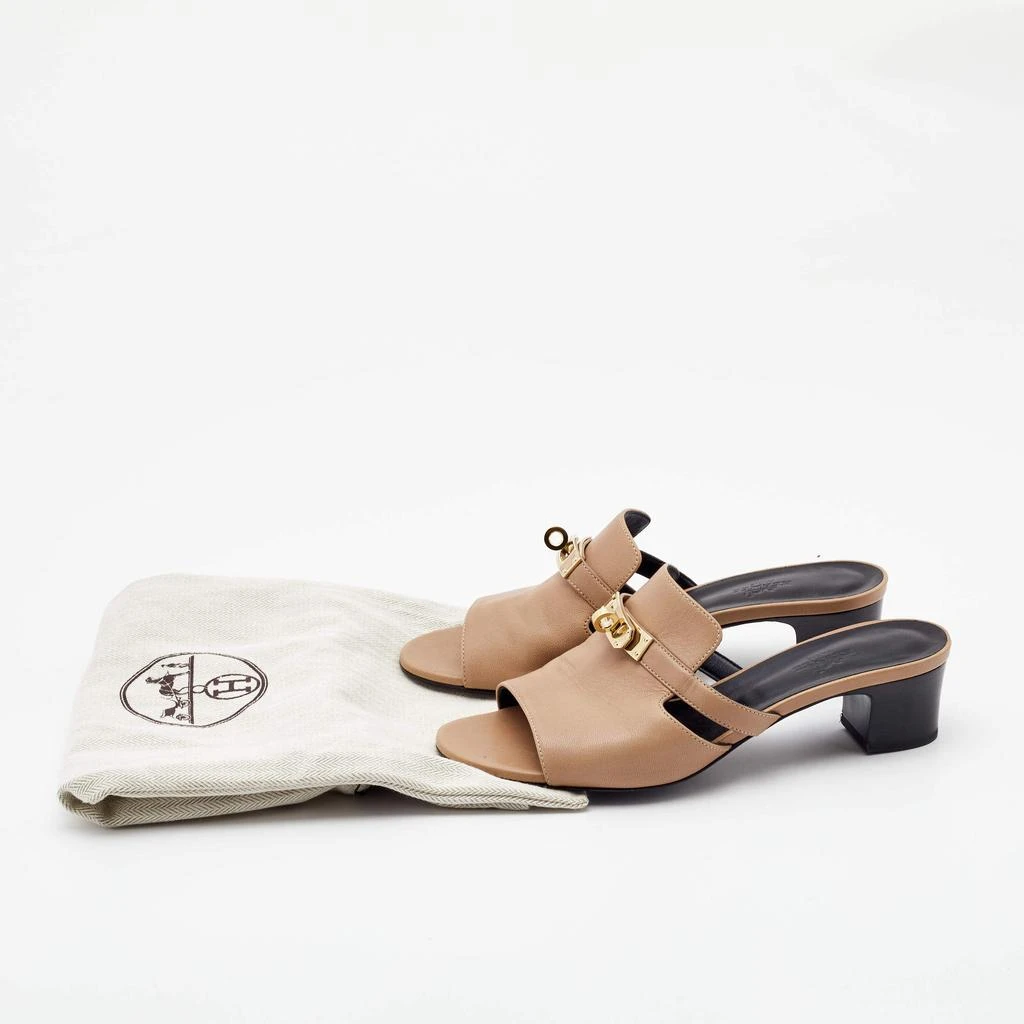 Hermes Beige Leather Giulia Slides Size 38 商品