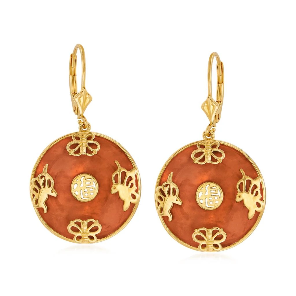 商品Ross-Simons|Red Jade "Good Fortune" Butterfly Drop Earrings in 18kt Gold Over Sterling,价格¥1183,第1张图片