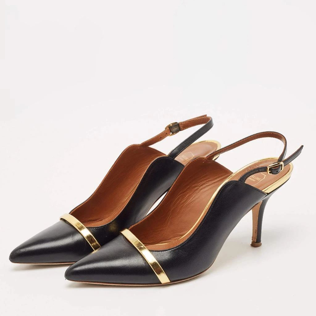 商品[二手商品] Malone Souliers|Malone Souliers Black/Gold Leather Karlie Slingback Pumps Size 38.5,价格¥1965,第2张图片详细描述
