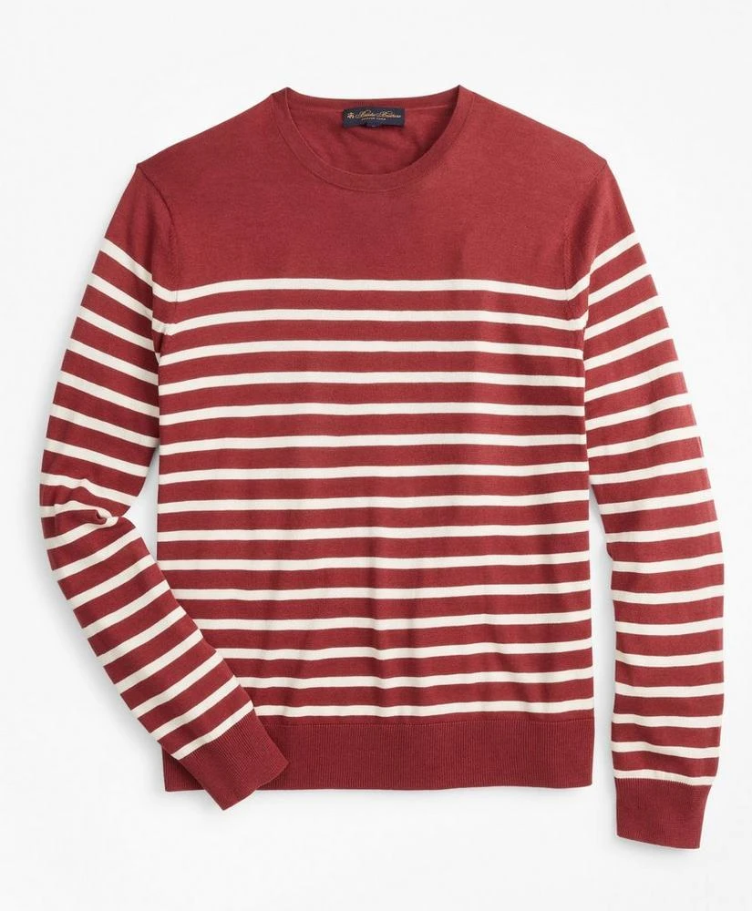 商品Brooks Brothers|Silk and Cotton Stripe Crewneck Sweater,价格¥416,第1张图片