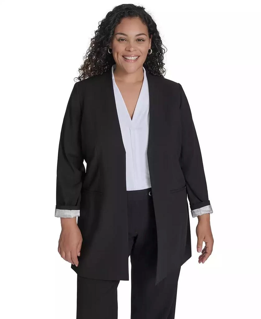商品Calvin Klein|Plus Size Collarless Open-Front Topper Jacket,价格¥897,第1张图片