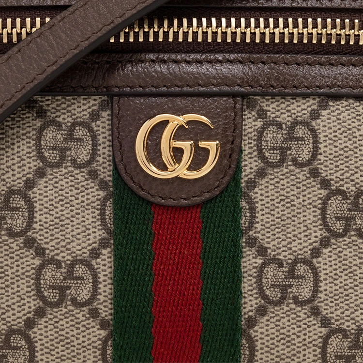 商品[国内直发] Gucci|古驰 老花Logo拉链开合 帆布拼皮革饰边 手提单肩斜挎包 迷你 女款 乌木色/米色,价格¥8049,第6张图片详细描述