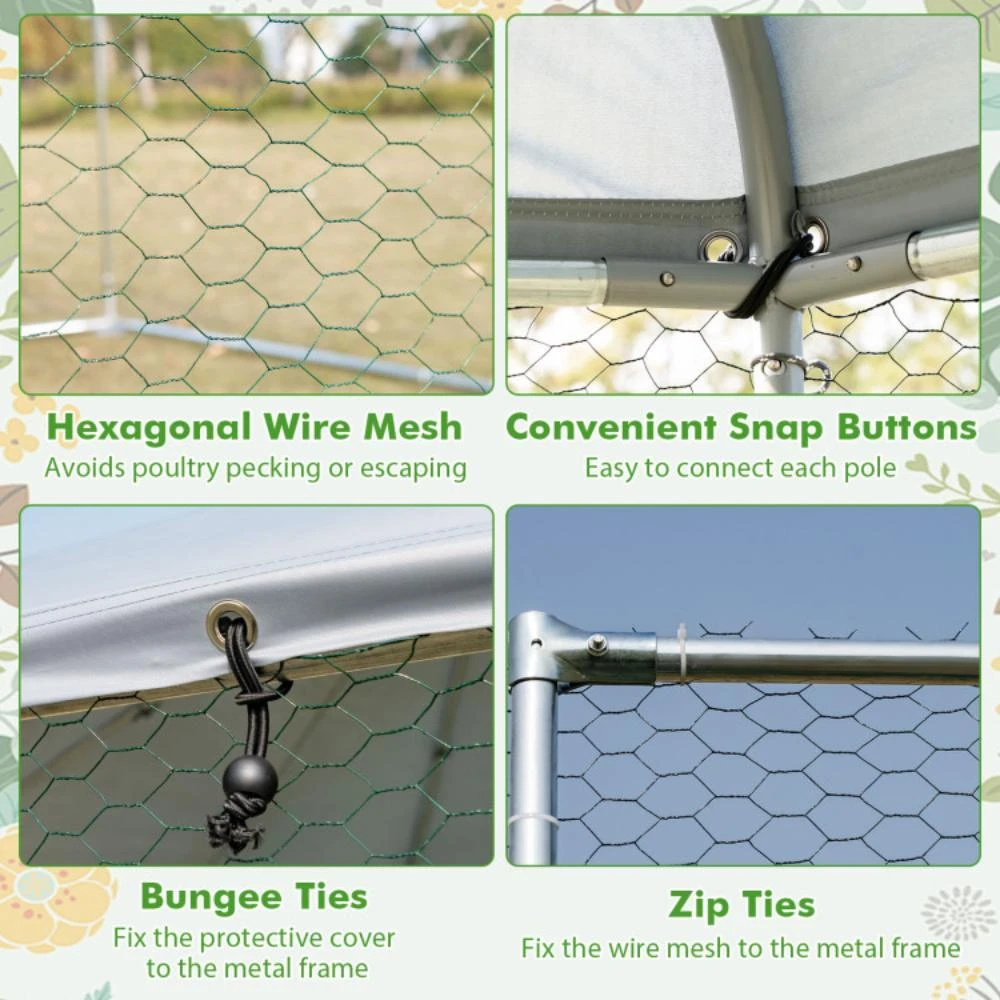 商品Hivvago|13FT Large Metal Hexagonal Chicken Coop with Wire Mesh and Lockable Door,价格¥2093,第3张图片详细描述