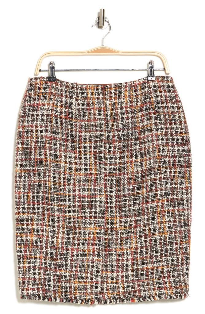 Frayed Hem Tweed Pencil Skirt商品第2张图片规格展示
