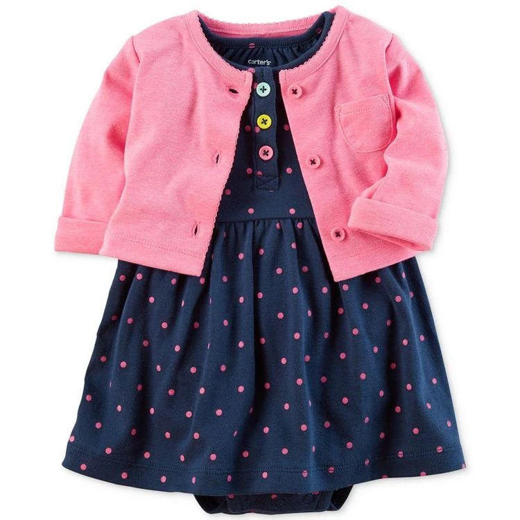 商品Carter's|2-Pc. Cardigan & Dot-Print Bodysuit-Dress Set, Baby Girls,价格¥75,第1张图片