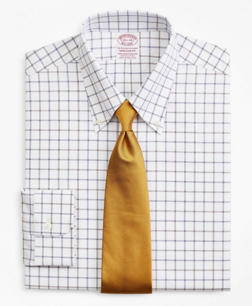 商品Brooks Brothers|Stretch Madison Relaxed-Fit Dress Shirt, Non-Iron Poplin Button-Down Collar Double-Grid Check,价格¥375,第1张图片