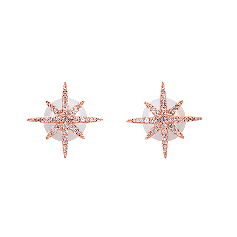 粉金色银镶晶钻流星淡水珍珠耳环RE10285XPL（香港仓发货）商品第1张图片规格展示