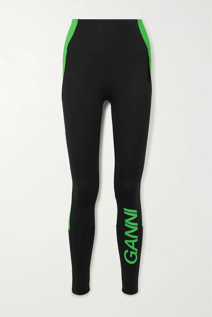 商品Ganni|印花弹力再生平纹布紧身运动裤,价格¥946,第1张图片