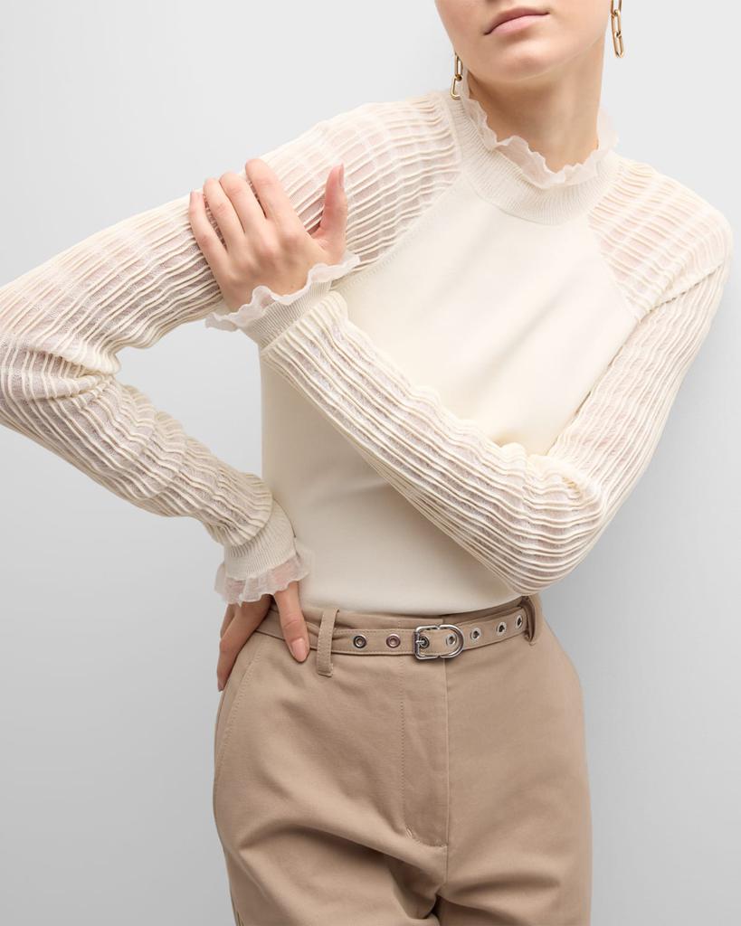 Micro-Ribbed Long-Sleeve Fitted Sweater商品第6张图片规格展示