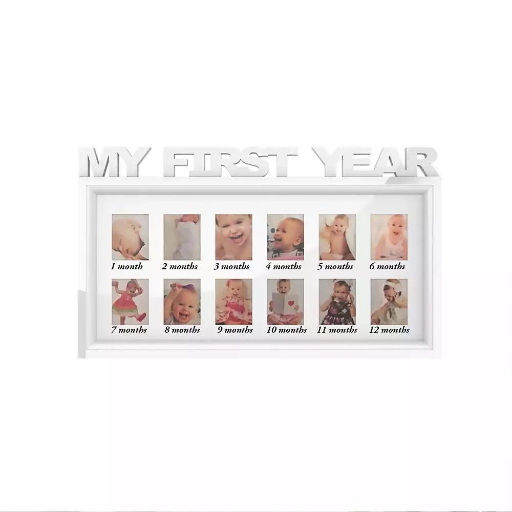 商品Trademark Global|My First Year Collage Baby Picture Frame with 8 Openings by Lavish Home, White, 11" x 18.6" x 0.75",价格¥168,第1张图片