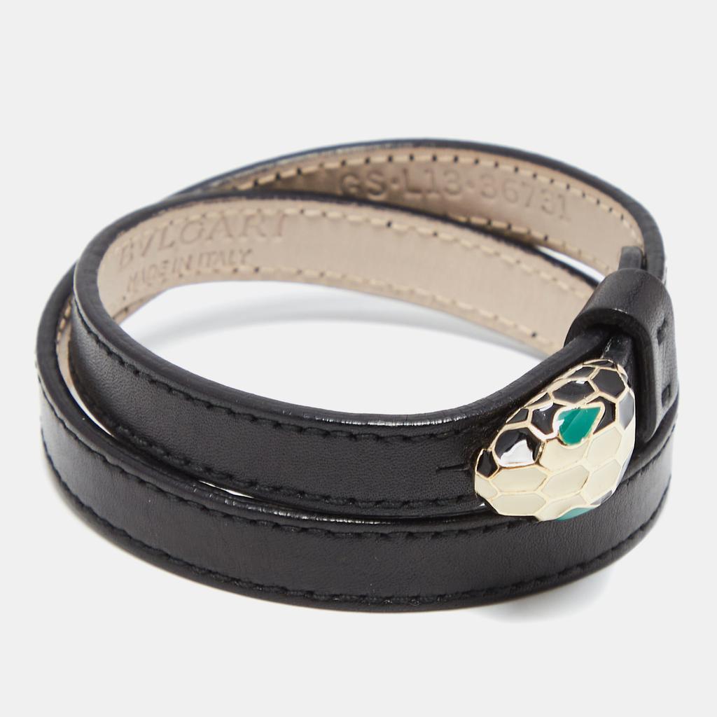 Bvlgari Black Leather Serpenti Forever Double Wrap Bracelet商品第2张图片规格展示