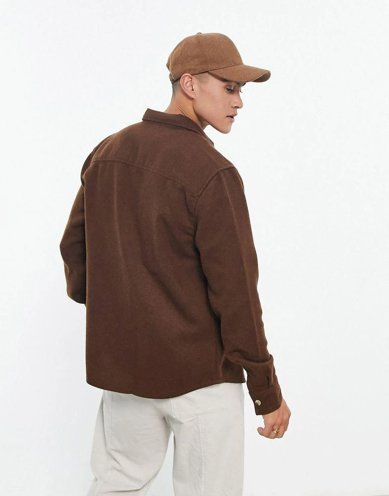商品ASOS|ASOS DESIGN wool mix shacket in mid brown,价格¥241,第2张图片详细描述