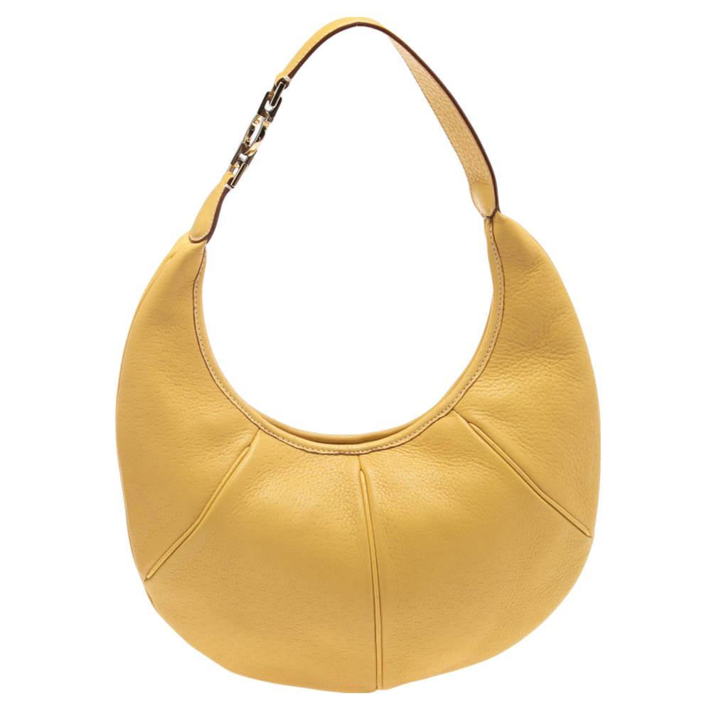 商品[二手商品] Salvatore Ferragamo|Salvatore Ferragamo Yellow Leather Hobo,价格¥3117,第6张图片详细描述