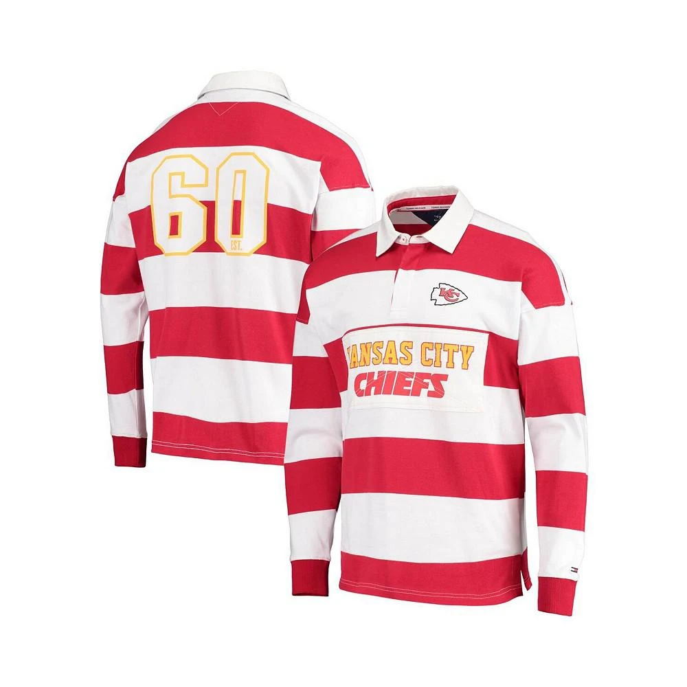 商品Tommy Hilfiger|Men's Red, White Kansas City Chiefs Varsity Stripe Rugby Long Sleeve Polo Shirt,价格¥726,第1张图片