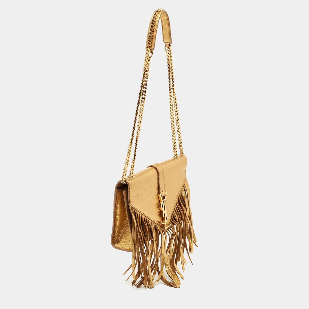 商品[二手商品] Yves Saint Laurent|Saint Laurent Metallic Gold Leather And Suede Small Fringe Envelope Shoulder Bag,价格¥6153,第5张图片详细描述