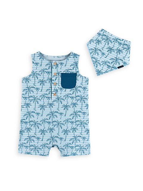 Baby's Stripe & Palms Romper & Bib Set商品第1张图片规格展示