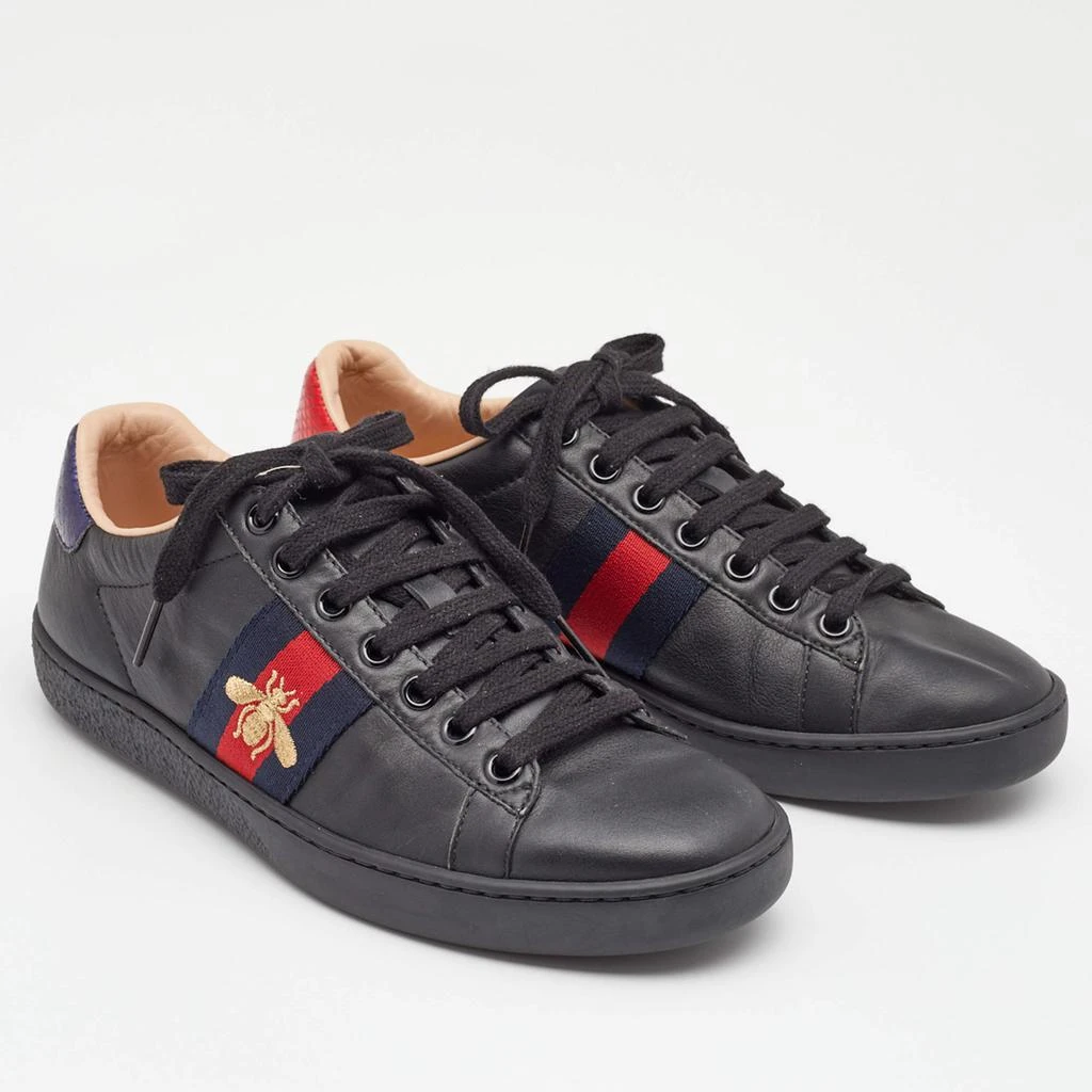 商品[二手商品] Gucci|Gucci Black Leather And Python Embossed Leather Bee Ace Low Top Sneakers Size 35.5,价格¥4002,第4张图片详细描述