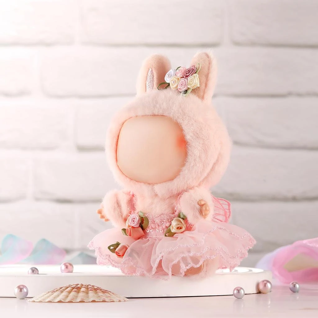 商品altrjo|专为拉布布衣服设计，适合 17 厘米拉布布娃娃的可爱别致连衣裙套装，拉布布娃娃配饰的娃娃衣服（无娃娃）（粉色花裙 + 发带）,价格¥142,第3张图片详细描述