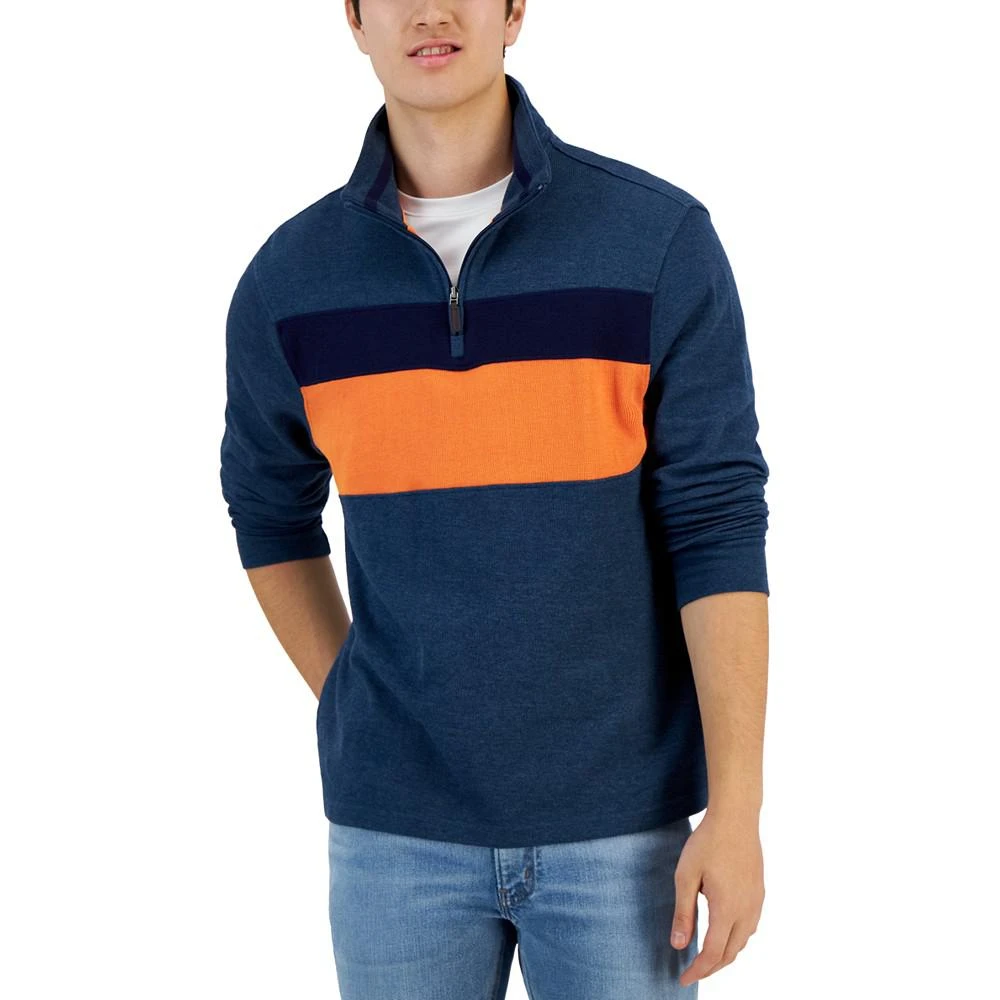 商品Club Room|Men's Colorblocked French Rib Quarter-Zip Sweater, Created for Macy's,价格¥114,第1张图片