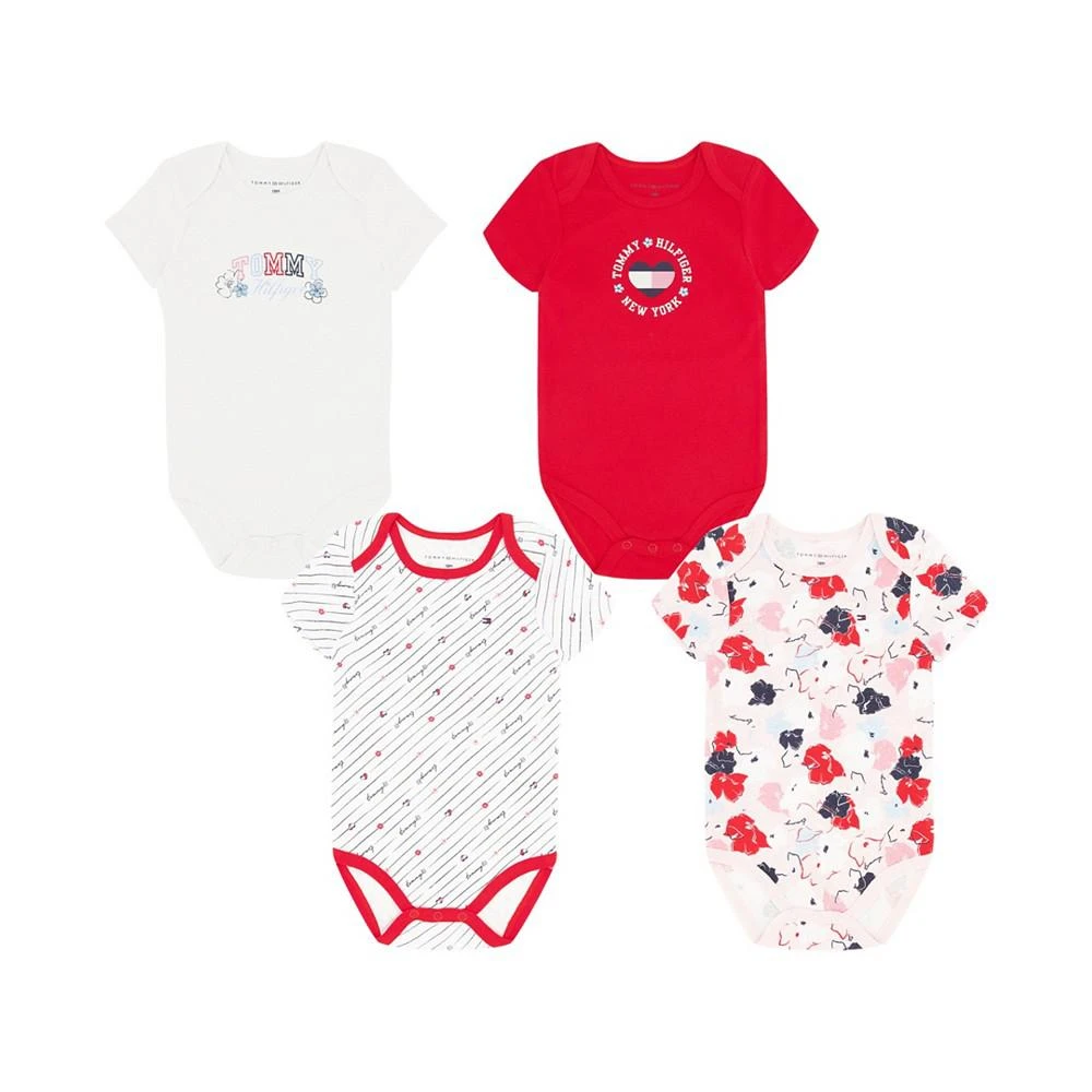 商品Tommy Hilfiger|Baby Girls Assorted Short Sleeve Bodysuits, Pack of 4,价格¥116,第1张图片