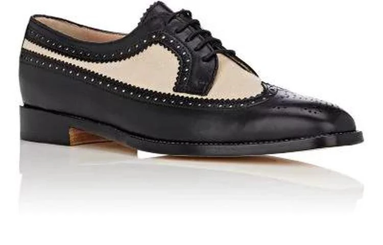 商品Manolo Blahnik|Lorenzabi Leather & Linen Oxfords,价格¥2372,第2张图片详细描述