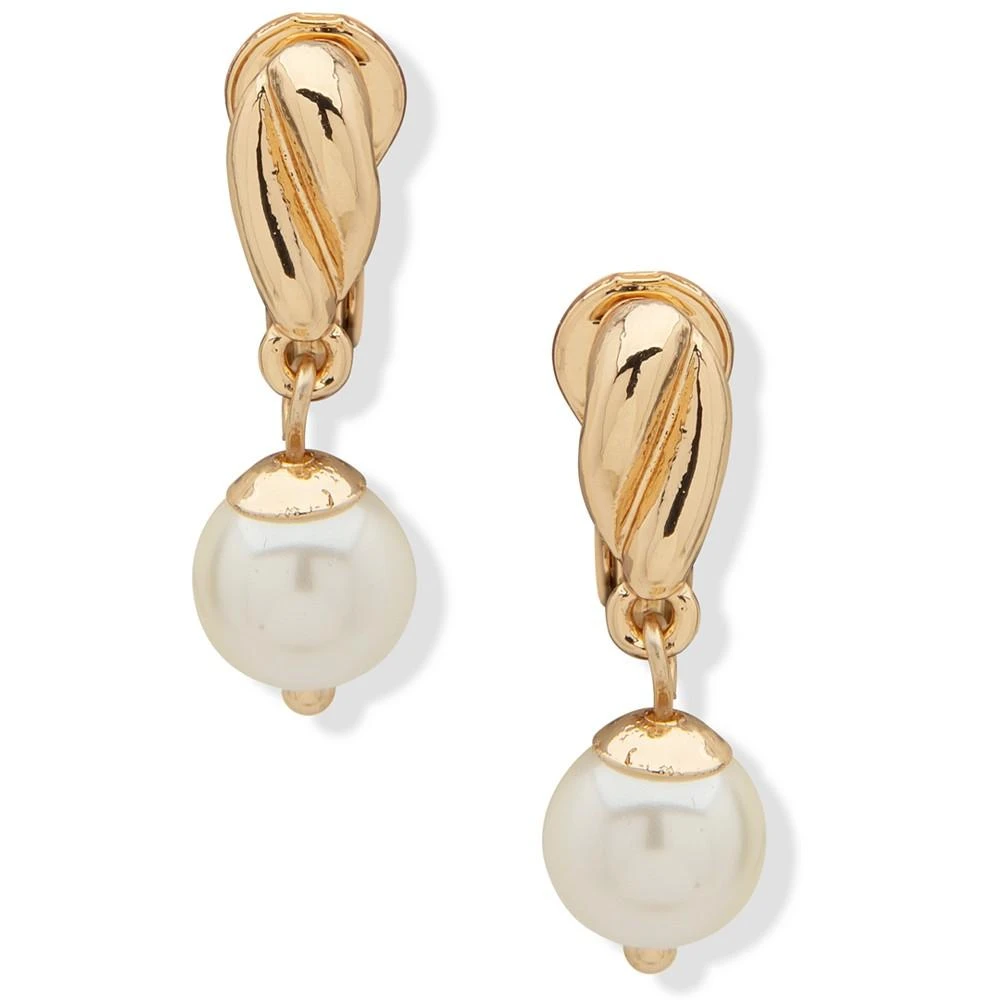 商品Anne Klein|Gold-Tone Imitation Pearl Twisted Drop Clip-On Earrings,价格¥164,第1张图片
