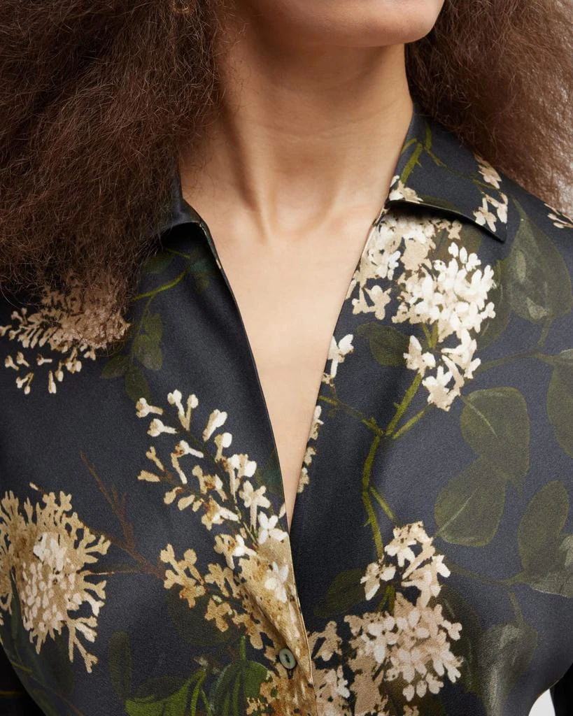 Floral-Print Silk Button-Front Blouse 商品