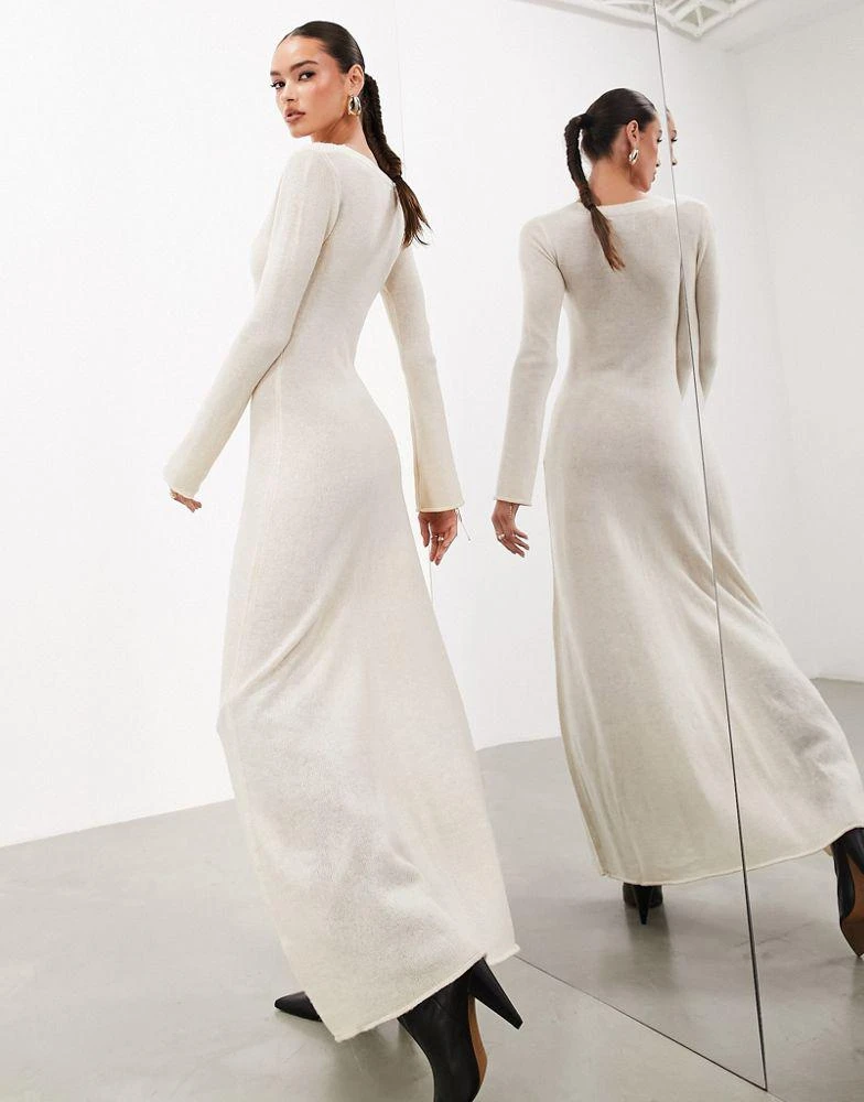 商品ASOS|ASOS EDITION long sleeve scoop neck knitted maxi dress in ivory,价格¥513,第4张图片详细描述