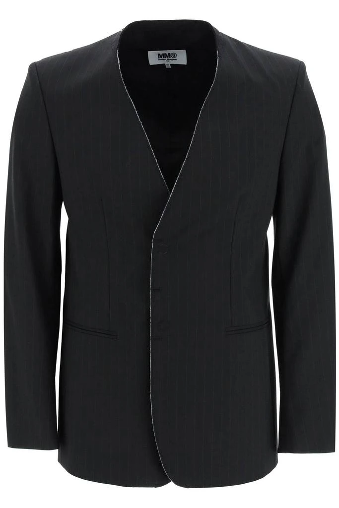 商品MM6|COLLARLESS PINSTRIPE BLAZER,价格¥2959,第1张图片