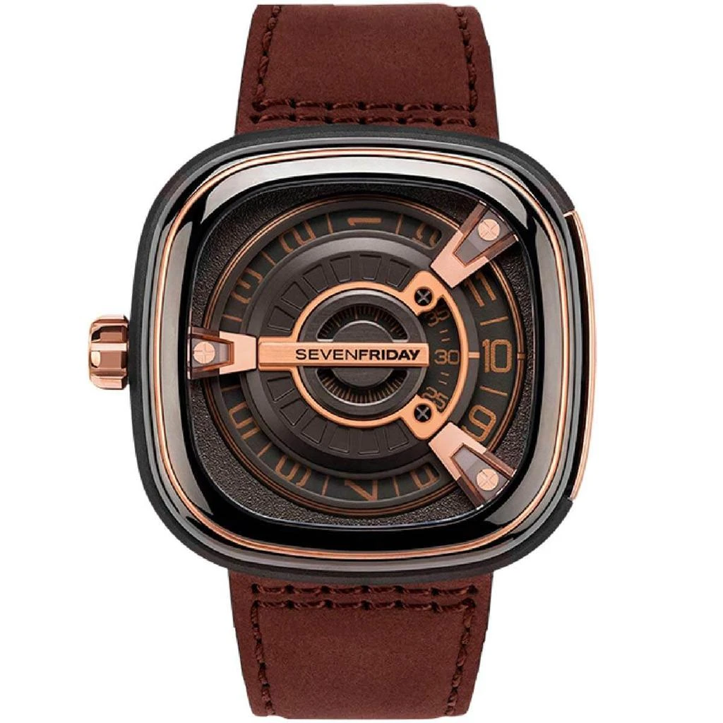 商品Sevenfriday|SevenFriday Men's Automatic Watch - M Series Black Dial Brown Leather Strap | M2-02,价格¥8984,第1张图片