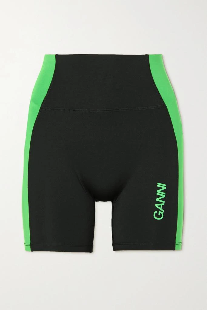 商品Ganni|双色印花弹力再生单车短裤,价格¥757,第1张图片